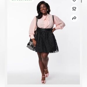 Unique Vintage Polka Dot Tulle Mini Skirt Suspenders Punup Black 1 Extra Large